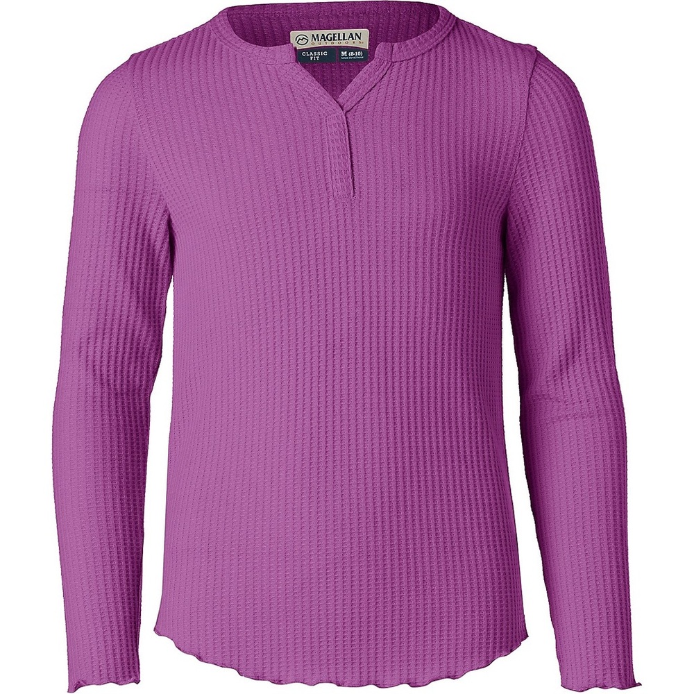 Magellan Outdoors Girls' XL Campfire Waffle Notch Neck Top Purple Ruffles